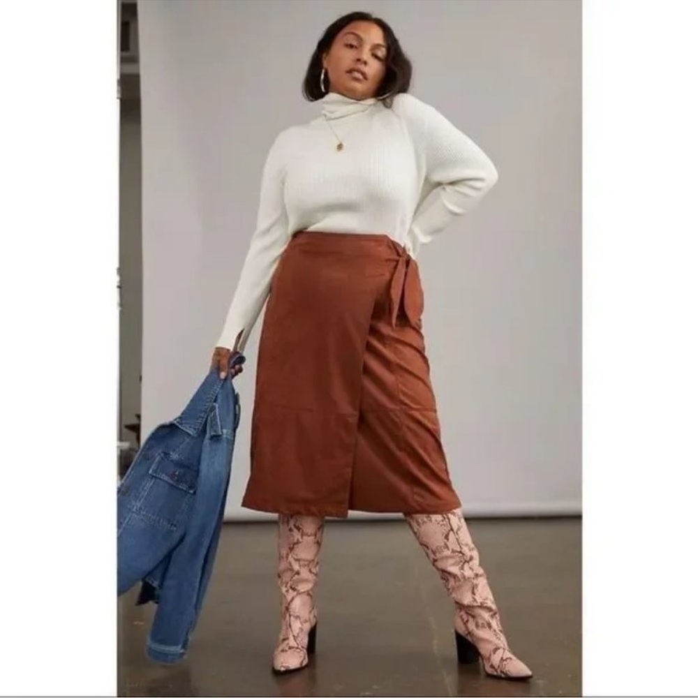Anthropologie By Anthropologie Lauren Sueded Wrap Midi Skirt - Picture 3 of 13